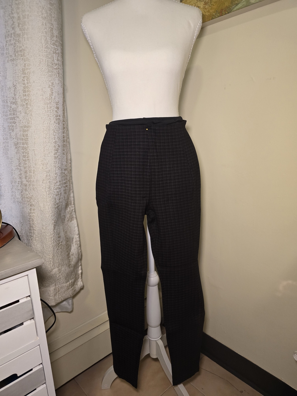 Women's Black Checked Dress Pants